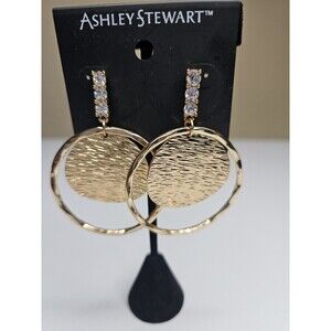 Ashley Stewart Dainty Gold Tone Disc Textured Dangle Earrings